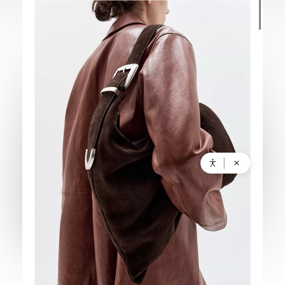 Massimo Dutti Dark Brown Suede Buckle Shoulder Bag